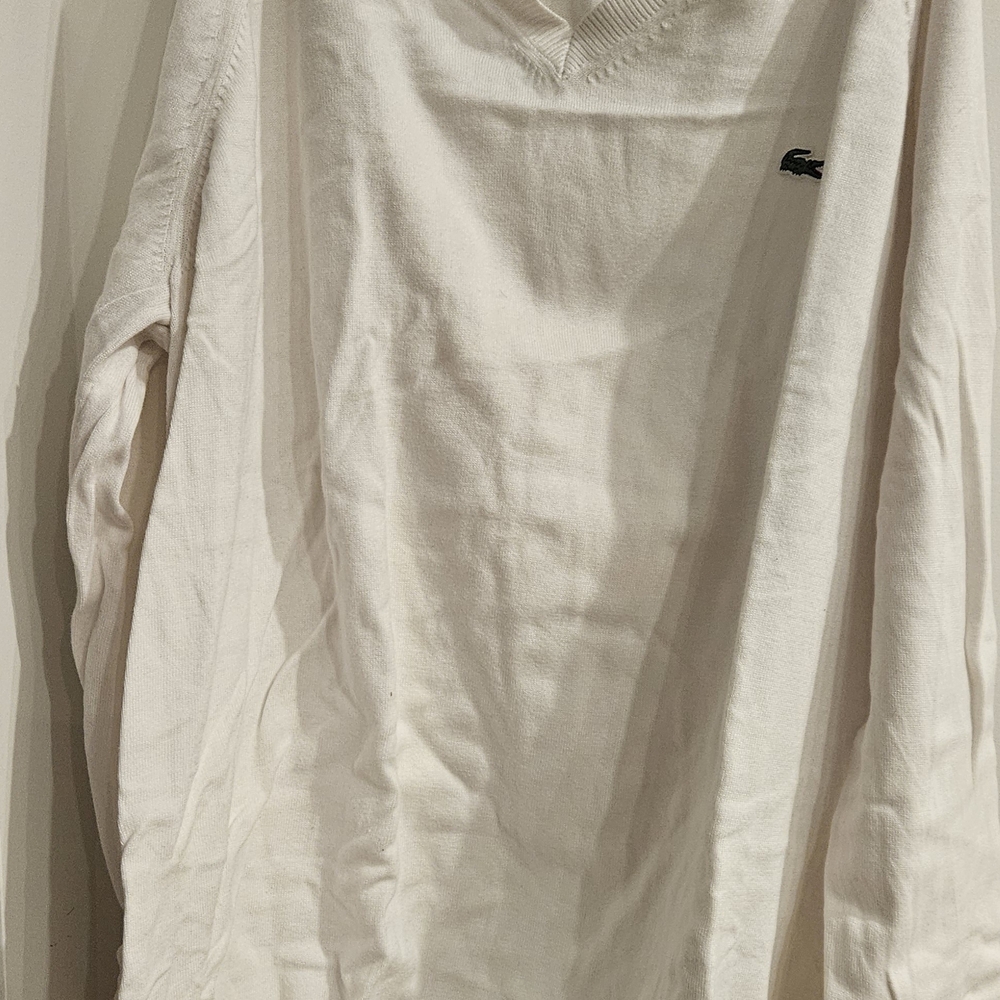Lacoste Men's V-Neck Sweater in Cream